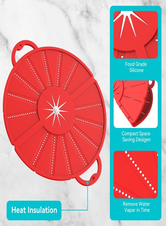 HWXQJJHONEY Silicone Splatter Screen for Frying Pan, Foldable Splash Guard, Multi-Use Grease Splatter Guard,Heat-Resistant Trivet Mat, 12" Non-Stick Oil Splatter Guard, Dishwasher Safe, BPA Free-red - Image 3